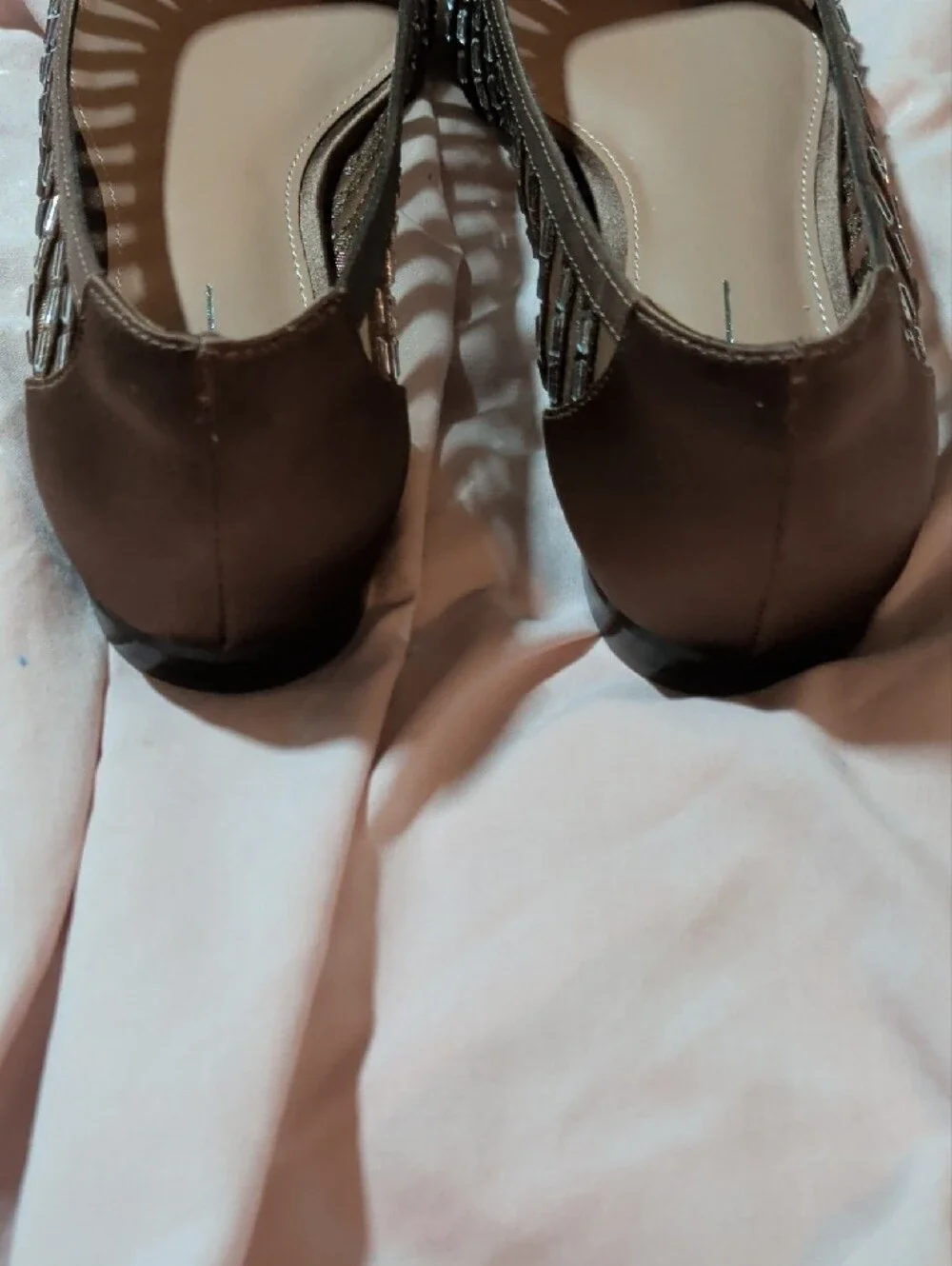 Paolo Chocolate Brown Rhinestone-Trim Pointed Flats